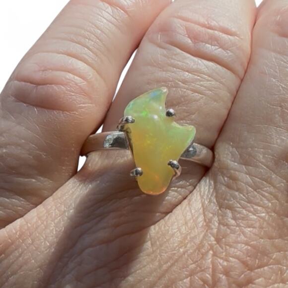 Freeform Ethiopian Opal Ring 925 Sterling Silver Size 9 Handmade - Picture 2 of 7